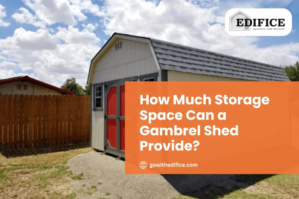 Spacious Edifice Gambrel Shed with classic barn style roof, LP Smart Siding, and loft storage, providing ample space for tools, equipment, and workshop use.